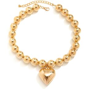 YBMYCM Heart Pendant Choker Necklaces Chunky Gold Bead Choker Necklaces for Women Girls Gifts Jewelry