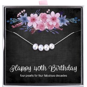 ALoveSoul 40th Birthday Gifts for Women - 4 Pearls 925 Sterling Silver Necklace for Her 4 Decade Jewelry 40 Years Old Birthday Gifts Ideas
