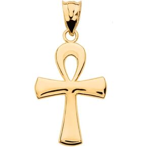 Polished 14k Yellow Gold Egyptian Ankh Cross Charm Pendant