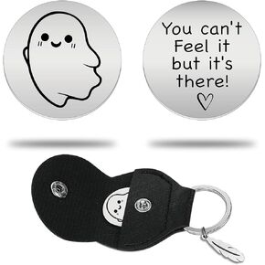 You Can't Feel It But It's There Stainless Steel Double Sided Pocket Hug Token with PU Leather Keychain, for Friends Daughter Son Long Distance Relationship Birthday Christmas Gift