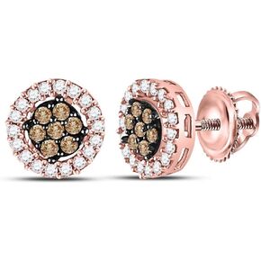 10k Rose Gold Chocolate Brown Diamond Flower Cluster Screwback Stud Earrings (1/4 Cttw)
