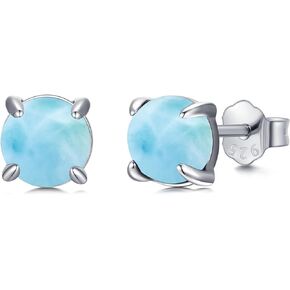 Genuine Gemstone Stud Earrings 925 Sterling Silver 6mm Round Shaped Natural Gemstone Earrings Jewelry Gifts for Women Girls