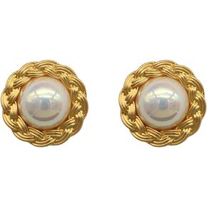 Large Statement Gold Pearl Stud Earrings for Women, Hypoallergenic Jewelry Gift for Sensitive Ears