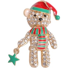 Dainty Rhinestone Xmas Bear Brooch Pin for Women Teen Girls Fashion Crystal Enamel Cartoon Animal Lapel Pins Cute Ornament Dress Accessories Birthday Christmas Anniversary Jewelry Gift