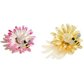 Daisy Sunflower Brooches Daisy Flower Enamel Brooch Pin Broach Decoration Gift Enamel Crystal Flower Honey Bee Delicated Scarf Brooch Pin Accessories Jewelry for Women Girls
