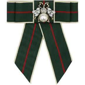 Crystal Bow Stripe Inlaid with Diamond Bee Creative Brooch and Necktie Accessories Pin Party Bow Tie for Women Girl-Green