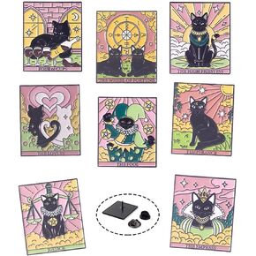 Fashion Cartoon Daily Life Decor Enamel Brooch Pins Set for Unisex Child Women's Clothing Decorate (8 Tarot Card)