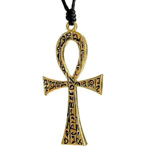 Egyptian Wicca Pagan Jewelry Ankh Cross of life Magic Wiccan Key of the Nile Gold Plated Pewter Men's Pendant Necklace Protection Amulet Wealth Lucky Charm Safe Travel Talisman w Black Adjustable Cord in Saudi Arabia