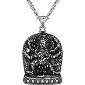 Stainless Steel Buddist Necklace for Men, Om Pendant/Mahakala/Vajra/Elephant Buddha Necklace Charm Amulet