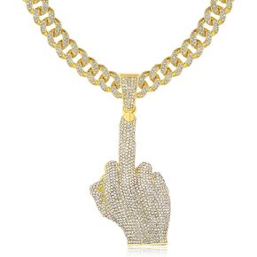 TOBENY Miami Cuban Link Pendant Chain for Men Women Silver Gold Plated Statement Big Butterfly Necklace Diamond Rhinestone Choker Necklace Iced Out Pendant Hip Hop Jewelry for Women Men