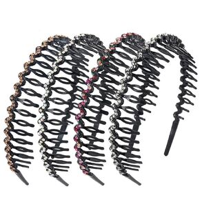 Yeshan Rhinestone and Crystal Headbands For Women with Teeth Comb, Non-slip Hard Plastic Headbands In Wave shape,Pack of 4