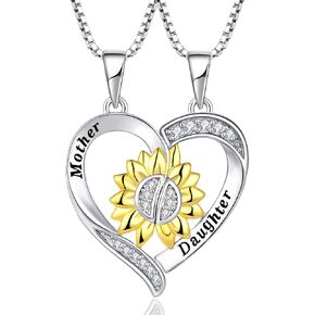 Mother Daughter Necklace 925 Sterling Silver Heart Matching Pendant Necklace Set for 2 | Mothers Day Gifts From Daughter Unique