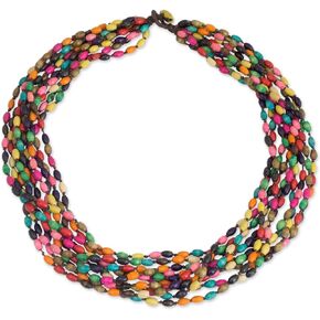 NOVICA Artisan Handknotted Wood Torsade Necklace Multicolor Beaded Jewelry by Stone Upcycled Thailand 'Songkran Belle'