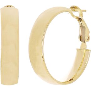 Italian 14k Yellow Gold High Polish Shiny Round Hollow Hoop Earrings 1" 5.7mm 3g