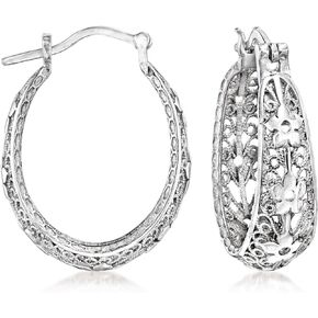 Ross-Simons Sterling Silver Floral Filigree Hoop Earrings