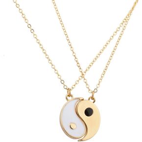 LUX ACCESSORIES Ying Yang Twins Emoji symbol BFF Pendent Friendship Necklaces Gift for Friends (Gold)