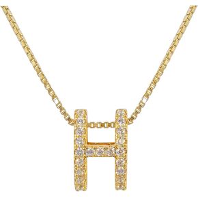 925 Sterling Silver H Alphabet Pendant Necklace, Crystal White Gold Plated Jewelry Gifts for Women, 16" - Silver