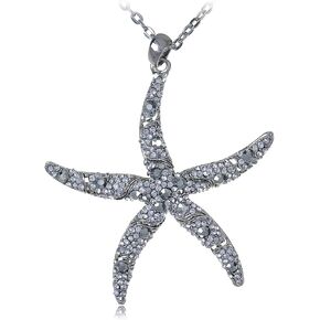 Alilang Silvery Tone Shine Crystal Rhinestones Ocean Starfish Beach Pendant Necklace