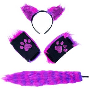 Fox Headband and Tail Cosplay Costume Cat Ears Tail and Paw Gloves Accessory Sets Dress Up Party Accessory