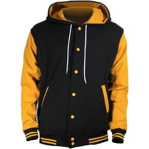 Men's Hoodie Cotton Baseball Varsity Jacket Mustard Yellow (M)