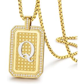 Initials A-Z Letters Pendant Necklace Men's Women's Capital Letters Gold Plated 18K Diamond Square Chain Jewelry Gifts for Boys and Girls Christmas Gifts for Husband Boyfriend Son Christmas Gifts.