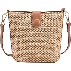 Women Straw Crossbody Bag Beach Handmade Rattan Shoulder Bags Hand Woven Leather Straps Straw Clutch Purse Vacation