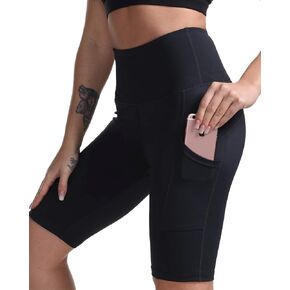 شورت اليوغا للنساء شورت عالي الخصر لراكبي الدراجات النارية مع جيوب للتمرين الرياضي والجري in Kuwait