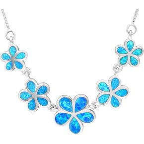 قلادة من الفضة الاسترليني من شركة هونولولو جولري كامبني بخمسة زهرة بلوميريا مع أوبال أزرق مقلد, مادة صمغية, اوبال in Kuwait