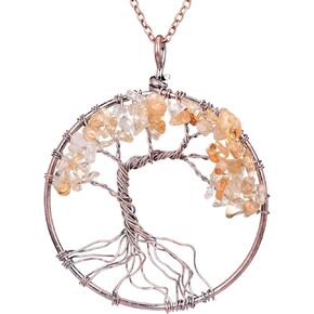 sedmart Tree of life pendant Amethyst Rose Crystal Necklace Gemstone Chakra Jewelry Mothers Day Gifts