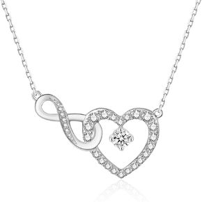 Infinity Love Heart Necklaces for Women 925 Sterling Silver 5A Cubic Zirconia Pendant with Lobster Clasp, Birthday Gifts for Her