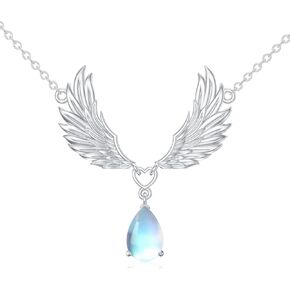BETHZA Angel Wings Necklace for Women 925 Sterling Silver Natural Gemstone Wings Pendant Jewelry Anniversary Christmas Birthday Gifts for Mom Wife Girlfriend Her