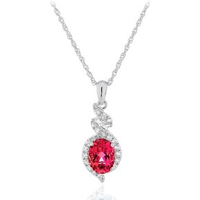 .925 Sterling Silver Gemstone & White Topaz Ribbon Halo Pendant Necklace on 18" Rope Chain - Choice of Gemstone