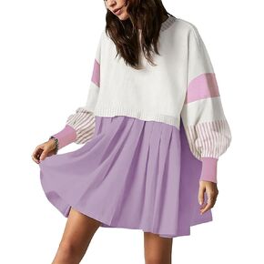Womens Oversized Sweater Dress Spring Fall Trendy Long Sleeve Crewneck Pullover Tops Relaxed Fit Sweatshirts Mini Dresses