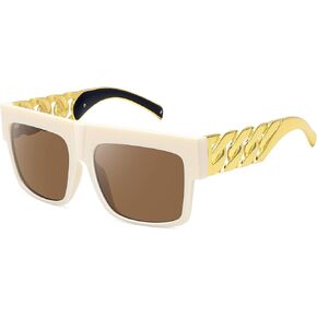 MEETSUN Oversized Sunglasses For Women Men Square Flat Top Metal Chain Arm Design UV400 Protection