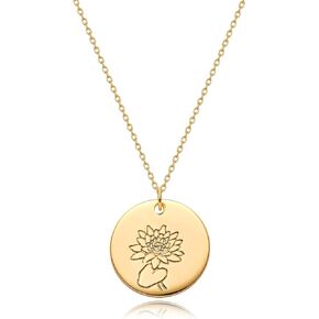 MYEARS Women Birth Flower Necklaces Gold Coin Disc Floral Pendant 14K Gold Filled Simple Dainty Chain Everyday Jewelry Birthday Gift -12 Months