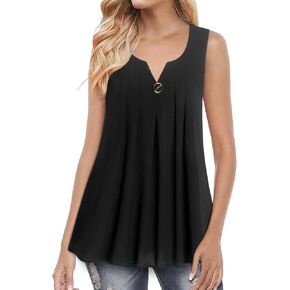 Womens Sleeveless Chiffon Blouses V Neck Dressy Casual Flowy Tank Tops