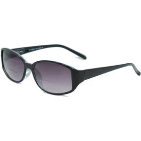 Stylish Tinted Reader Bifocal Sunglasses - Full-Rimmed, Oblong Frame Reading Glasses - Non-Polarized Lens - Black - 1.0x