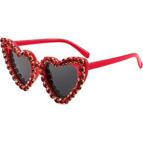 FEISEDY Heart Shaped Sunglasses for Women, Trendy Diamond Love Eyeglasses Fashion, Crystal Trim Jeweled Frame Party B2318