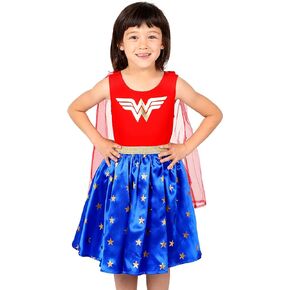 Wonder Woman Dress with Cape Hero Costume Tutu Ruffle Ballerina Skirt for Little girls