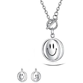 Rotatable Smile Cry Sunflower Change Mood Choker Necklace for Men Women Boys Anti Anxiety Fidget Peace Spinner Pendant Inspirational Statement Titanium Stainless Steel Couple Chain Boyfriend Girlfriend Valentine Birthday Gifts