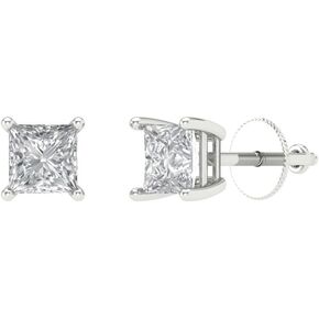 0.5 ct Princess Cut VVS1 Conflict Free Solitaire Genuine Moissanite Designer Stud Earrings Solid 14k White Gold Screw Back