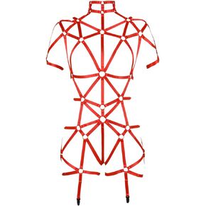 Punk Pentagram Harness Elastic Cupless Bra Women's Body Caged Lingerie Gothic Belt Festival Rave Dance Accessories