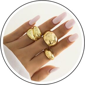 Gold Chunky Rings for Women Big Gold Statement Rings Adjustable Silver Thick Rings Open Dome Ring Minimalist Geometric Rings for Women Teen Girls