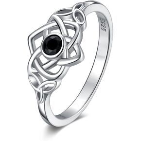 Celtic Knot Ring for Women 925 Sterling Silver Witch Ring Black Zircon Pagan Amulet Protection Jewelry Celtic Irish Jewelry Gifts