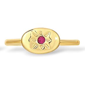 Lucky Feather Birthstone Rings for Women - 14K Gold Plated Signet Ring with Unique Starburst Pattern - Fully Adjustable Birthstone Rings make adorable gifts for Women and Teen Girls in Kuwait