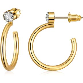 Gacimy Gold Hoop Earrings for Women 14K Real Gold Plated, 925 Sterling Silver Post CZ Earrings for Women
