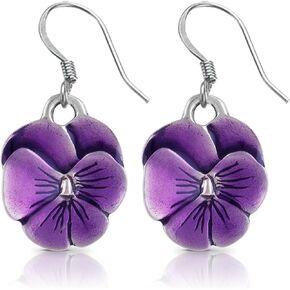 DANFORTH – Purple Pansy Earrings – Handcrafted Pewter Pansy Flower Earrings For Women – ¾" – Surgical Steel Wires – Made In USA