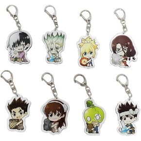 JCvCX 8pcs Dr. Stone Keychains Senkuu Ishigami Keychains Kohaku Cosplay Keychain Key Ring Key Tag Key Brooch