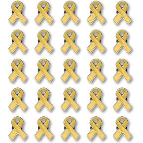 25 Pc Gold Awareness Enamel Ribbon Pins With Metal Clasps - 25 Pins - Show Your Support For Childhood Cancer, Neuroblastoma, Retinoblastoma, Embryonal Rhabdomyosarcoma