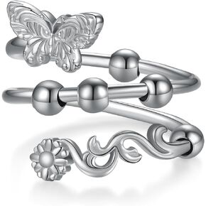 Daixiya Butterfly Ring 925 Sterling Silver Adjustable Butterfly Ring With Bead Spinner Rings Butterfly Jewelry Gifts for Women Girls